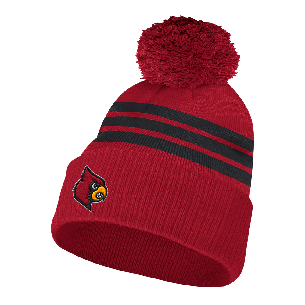 Louisville Cardinals 3-Stripes Cuff Pom Beanie