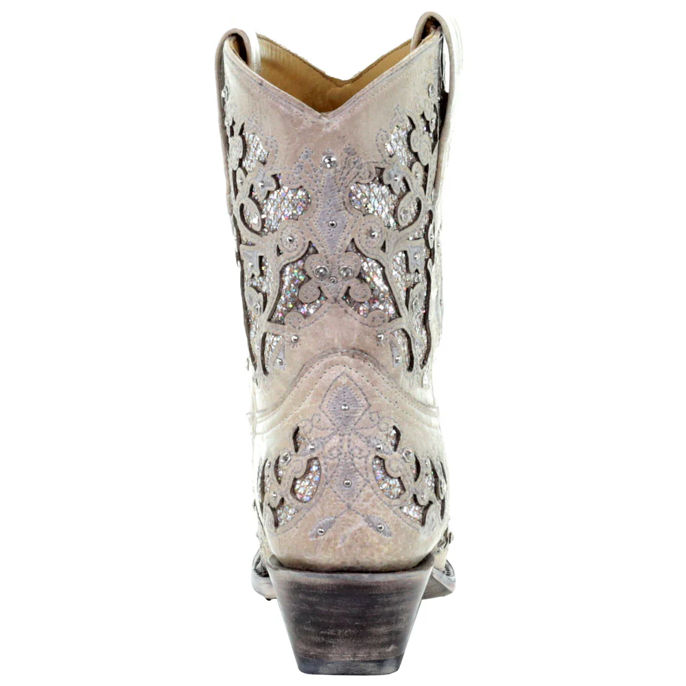 Glitter Rhinestone Pull On Snip Toe Cowboy Booties - Image 3