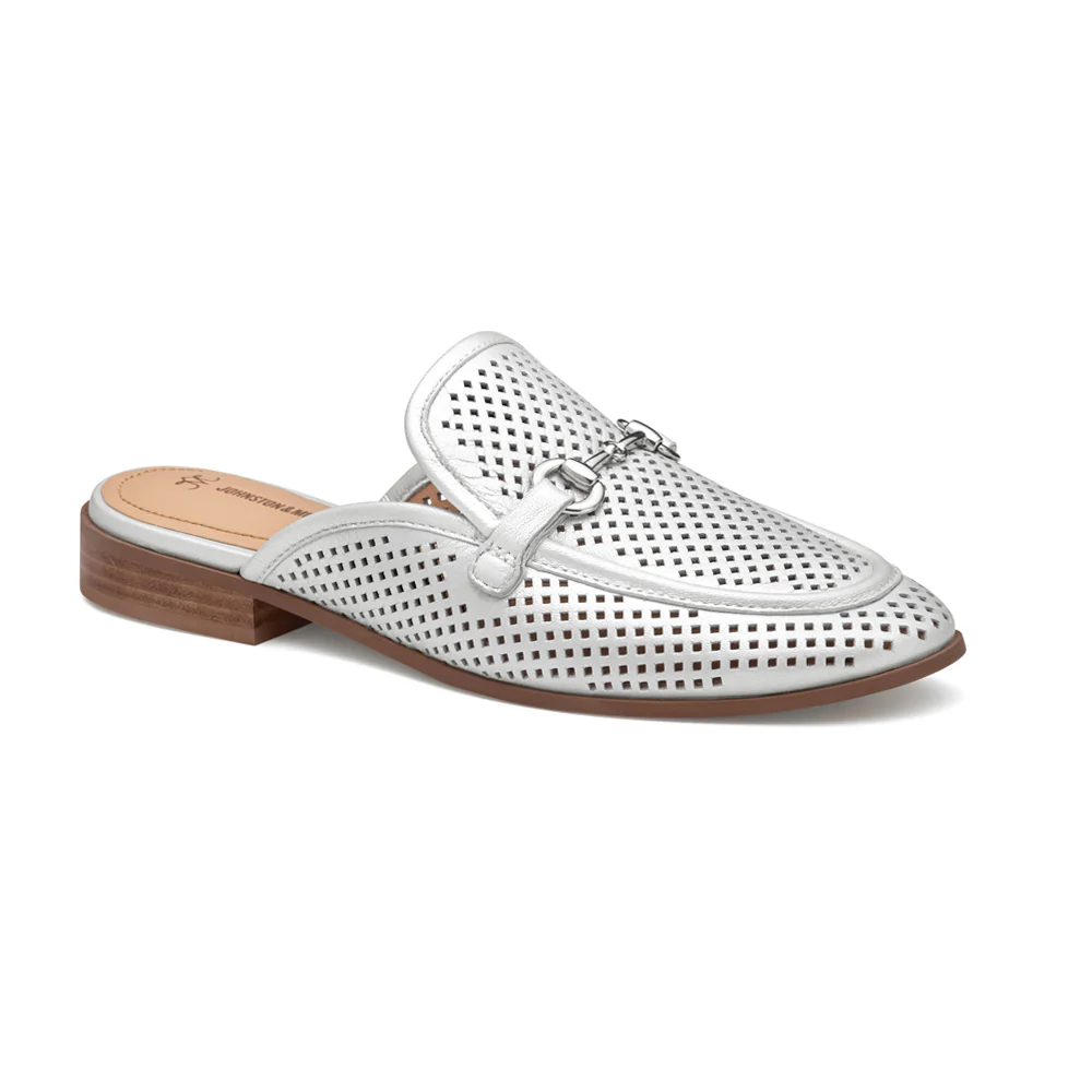 Ali Perforated Bit Metallic Mule Loafers - Image 2
