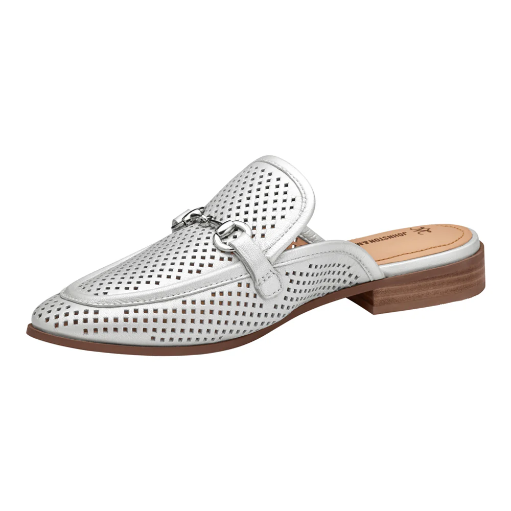 Ali Perforated Bit Metallic Mule Loafers - Image 3
