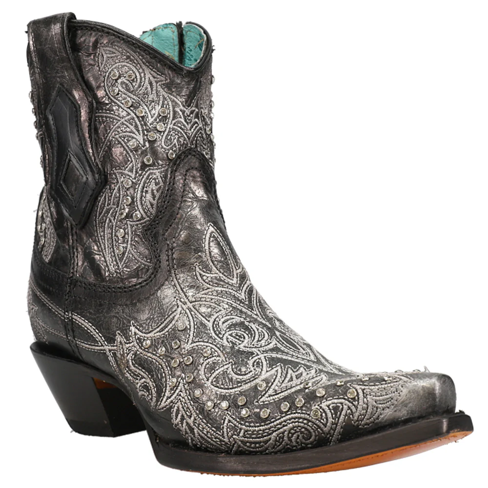 Art 21 Crystal Tooled Inlay Snip Toe Cowboy Booties - Image 2
