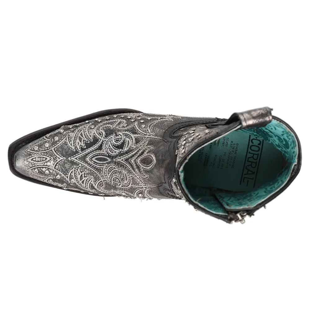 Art 21 Crystal Tooled Inlay Snip Toe Cowboy Booties - Image 4
