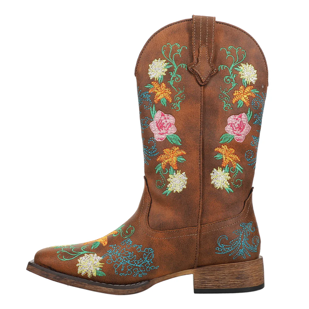 Bailey Floral Embroidered Square Toe Cowboy Boots - Image 3