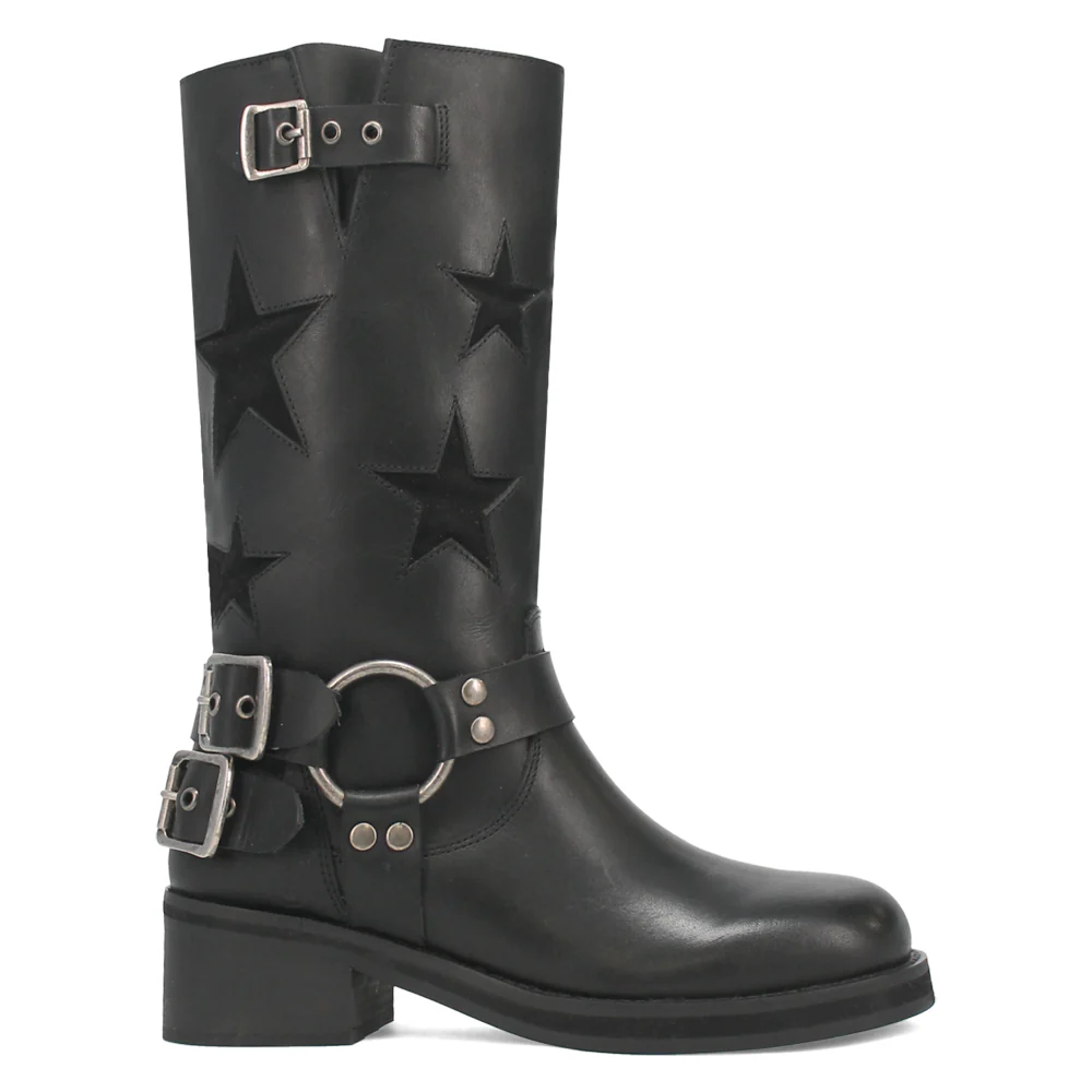 Blacklist Tooled-Inlay Round Toe Motorcycle Boots