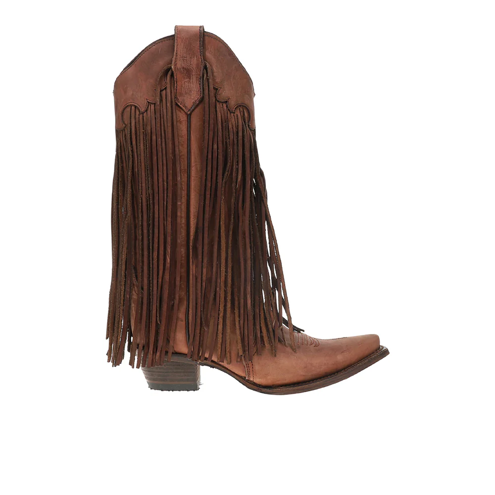 Brick Fringe Pull On Snip Toe Cowboy Boots