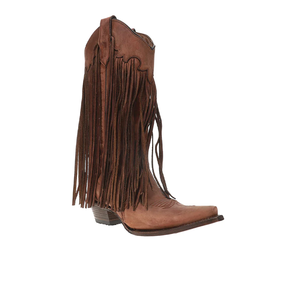 Brick Fringe Pull On Snip Toe Cowboy Boots - Image 2