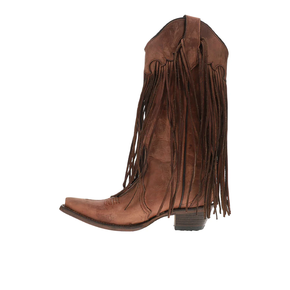 Brick Fringe Pull On Snip Toe Cowboy Boots - Image 3