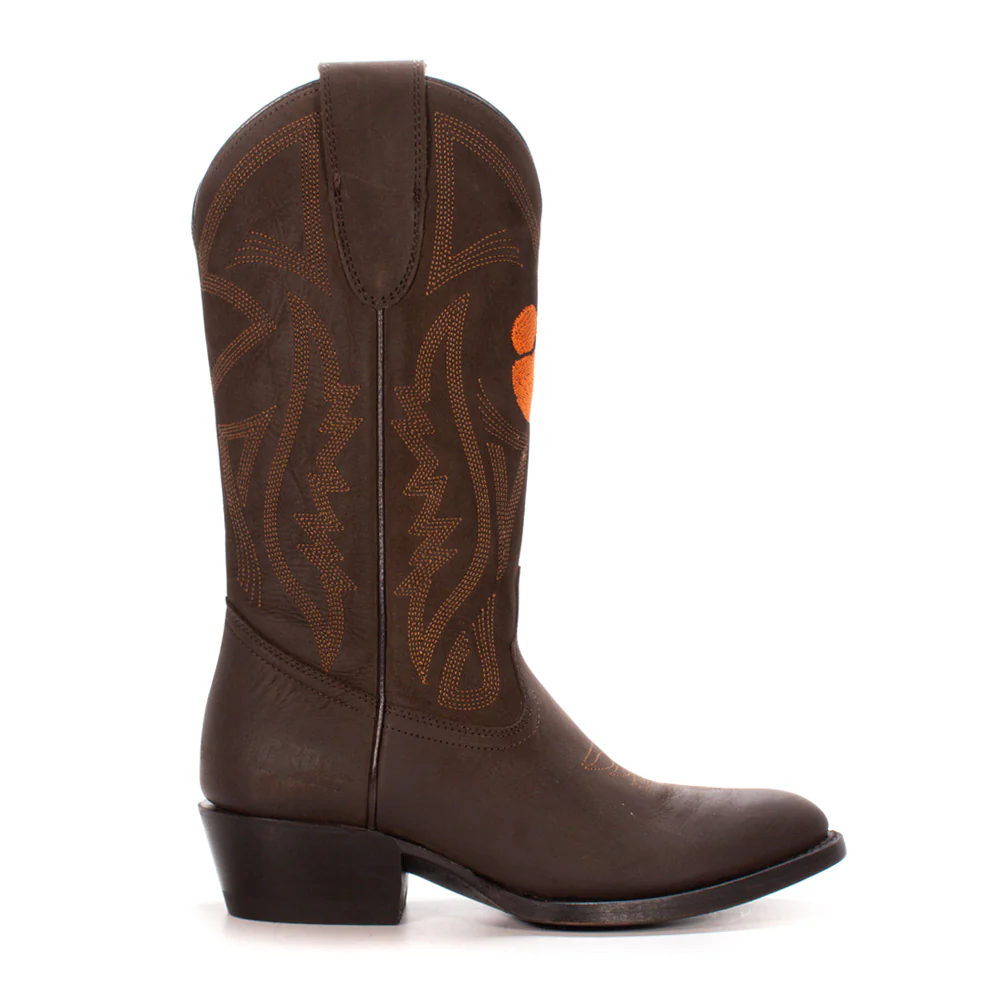 Clemson University Embroidered Round Toe Pull On Cowboy Boots