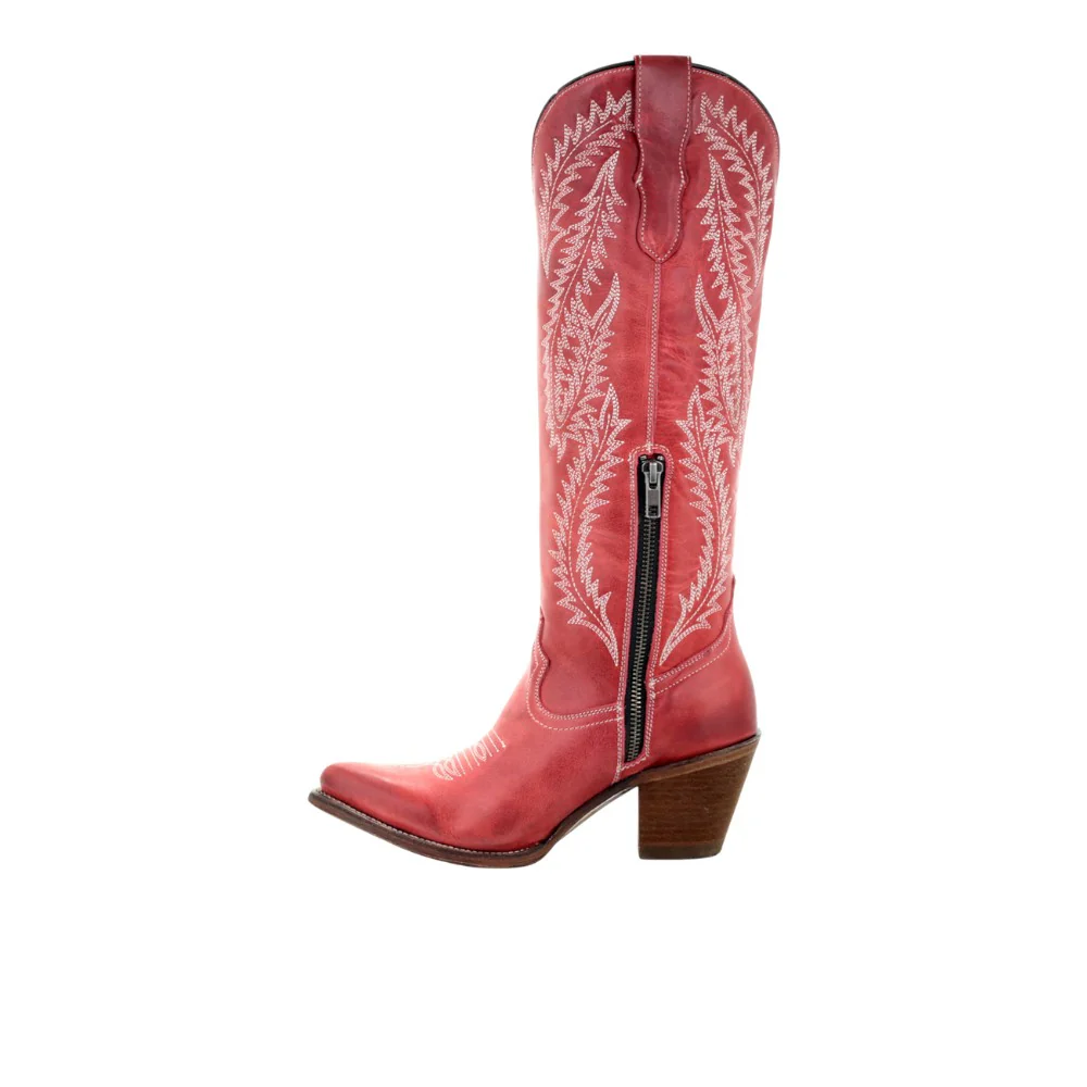 Rioja Red Embroidered Snip Toe Pull On Cowboy Boots - Image 4