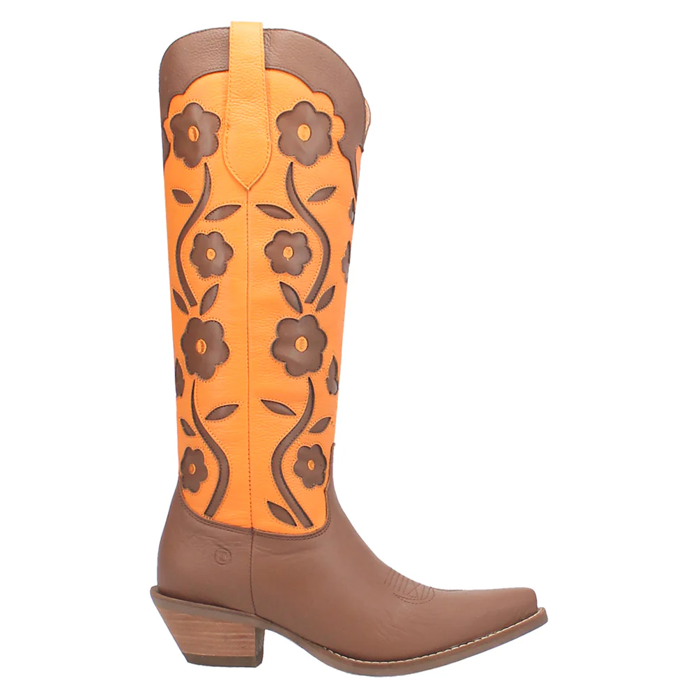 Goodness Gracious Tooled-Inlay Floral Round Toe Pull On Boots