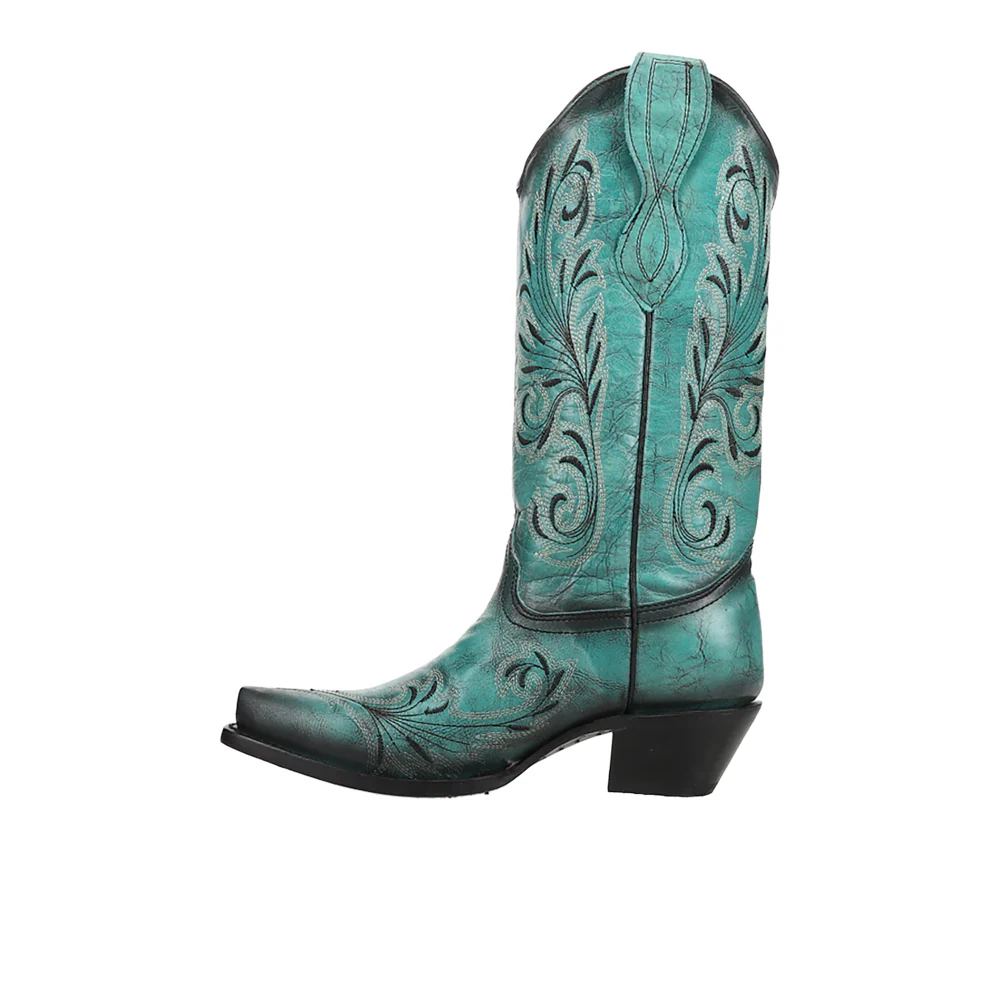 Turquoise Embroidered Pull On Snip Toe Cowboy Boots - Image 3