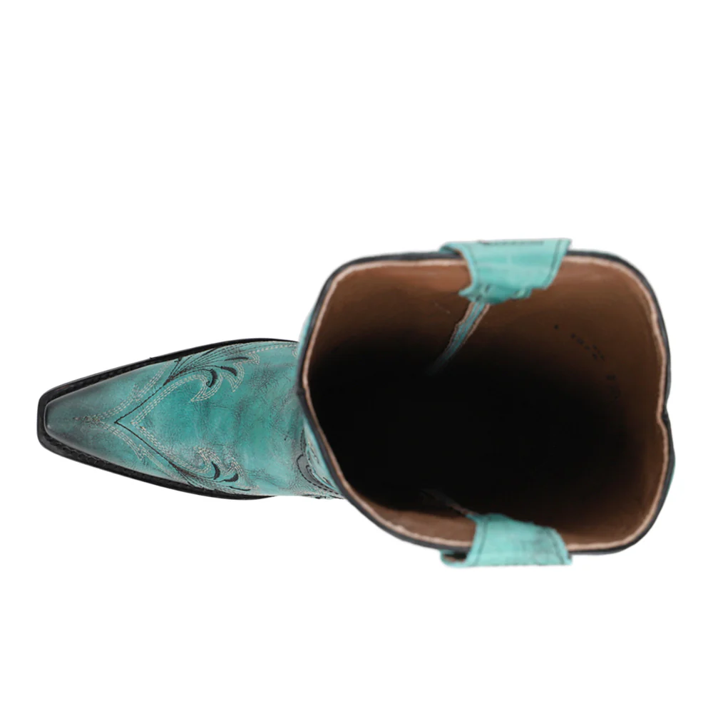 Turquoise Embroidered Pull On Snip Toe Cowboy Boots - Image 4