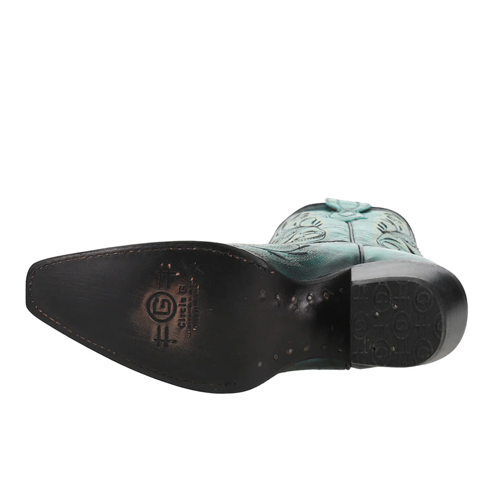 Turquoise Embroidered Pull On Snip Toe Cowboy Boots - Image 5