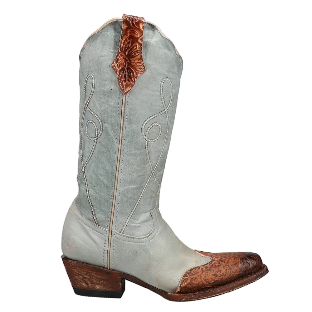 Madison Embossed Embroidered Snip Toe Pull On Cowboy Boots