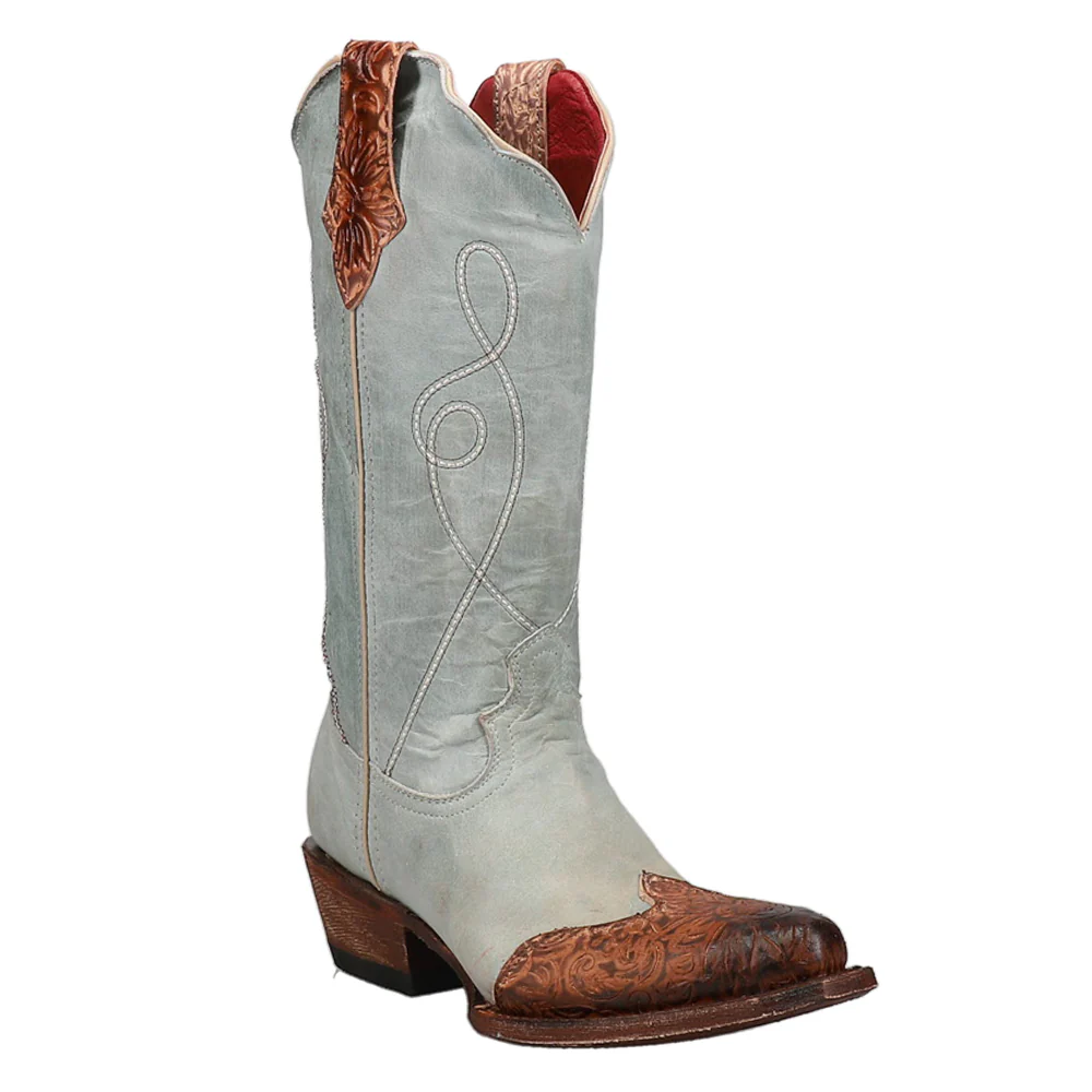 Madison Embossed Embroidered Snip Toe Pull On Cowboy Boots - Image 2