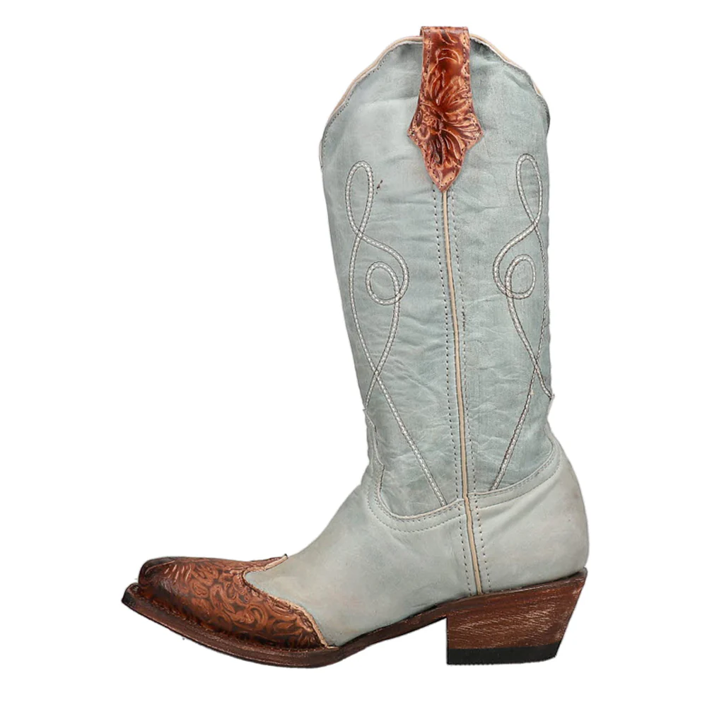 Madison Embossed Embroidered Snip Toe Pull On Cowboy Boots - Image 3