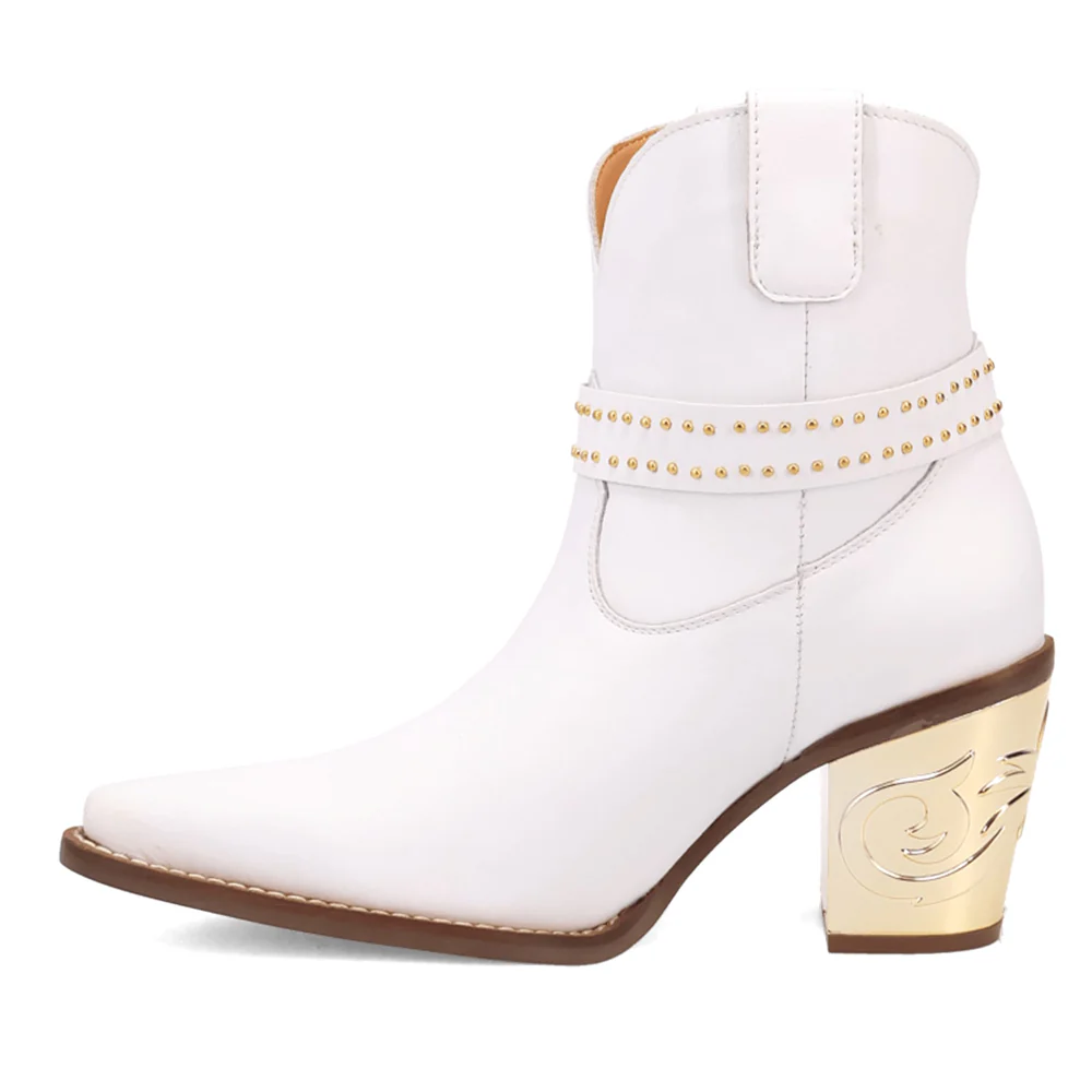 Milano Studded Snip Toe Pull On Cowboy Booties - Image 3
