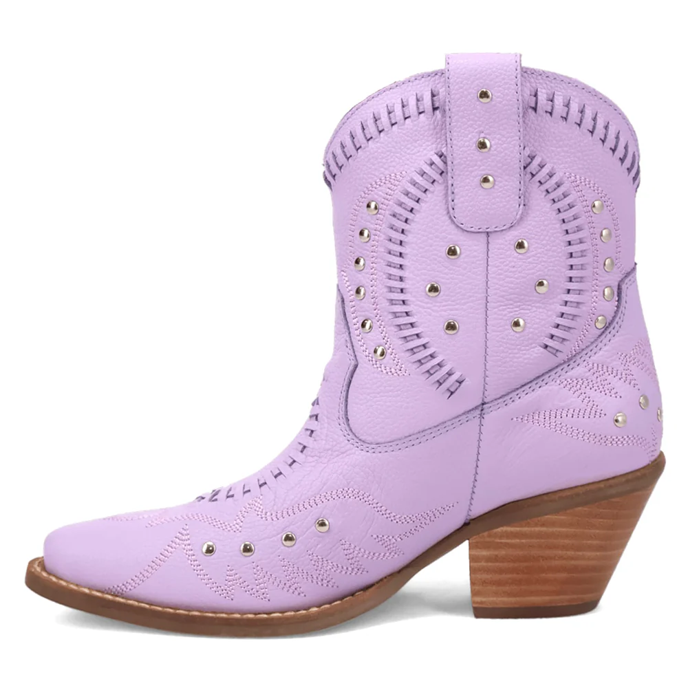 Precious Embroidered Studded Snip Toe Pull On Cowboy Booties - Image 3
