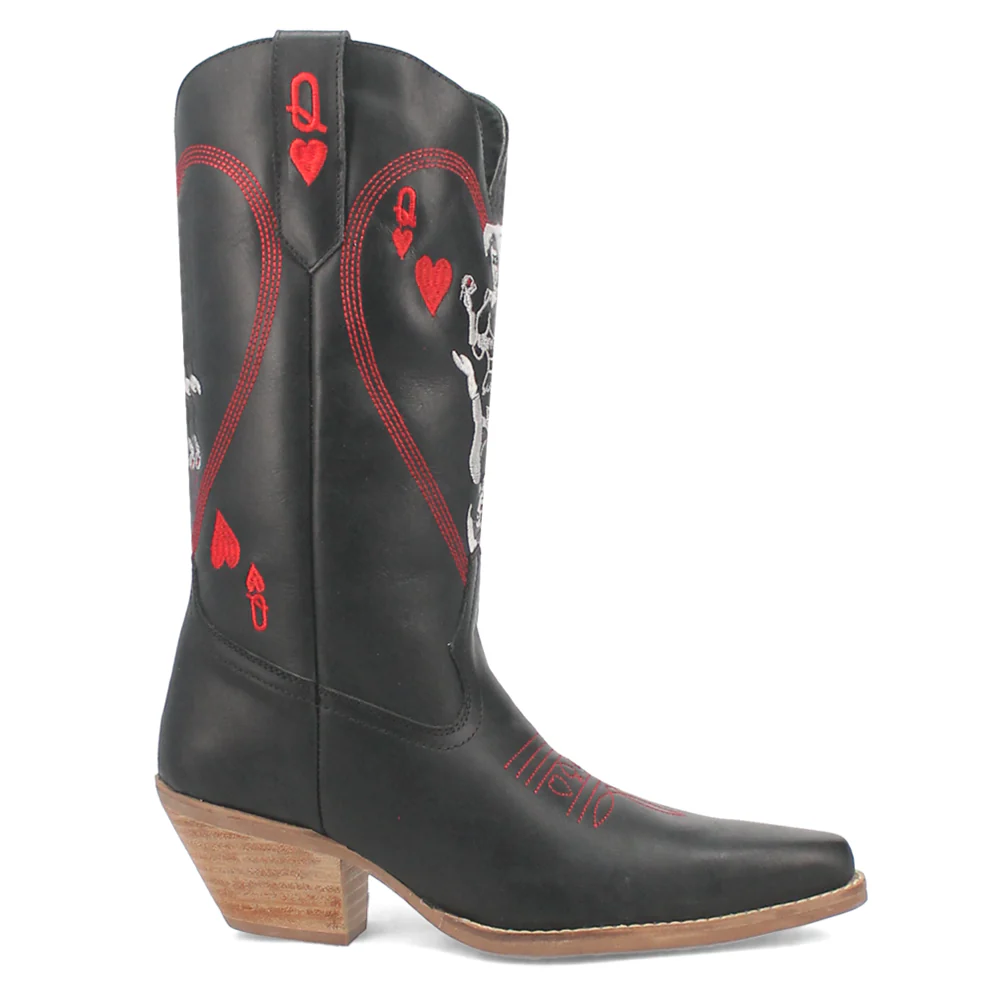 Queen A Hearts Embroidered Round Toe Pull On Boots