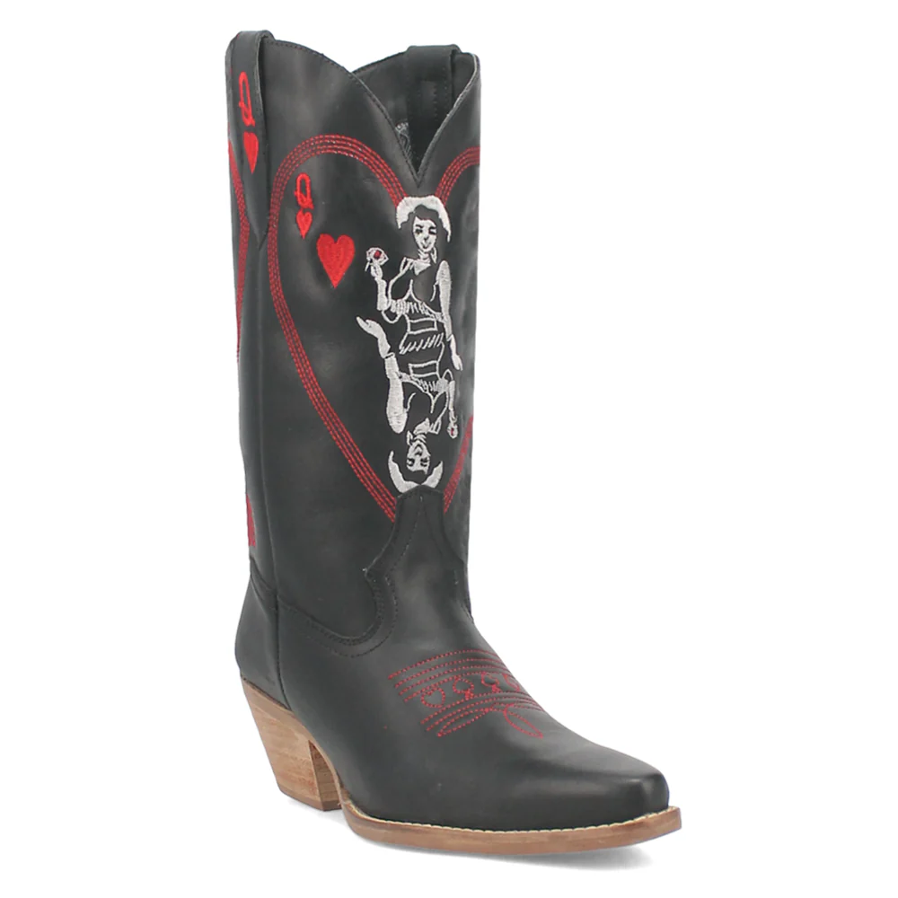 Queen A Hearts Embroidered Round Toe Pull On Boots - Image 2