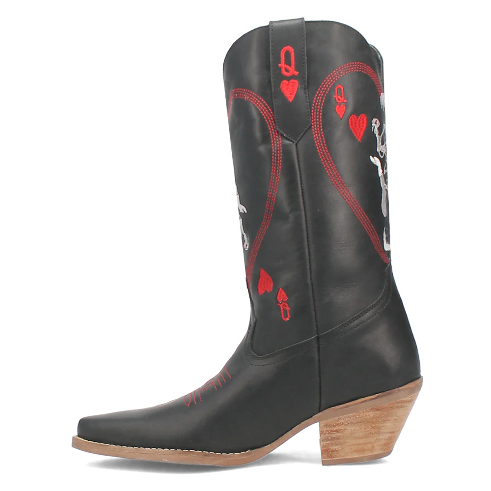 Queen A Hearts Embroidered Round Toe Pull On Boots - Image 3