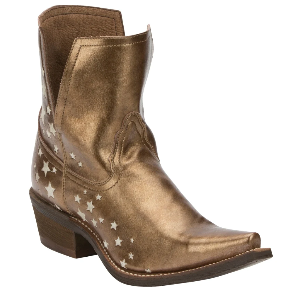 Sitrine Brown Metallic Snip Toe Cowboy Booties - Image 2
