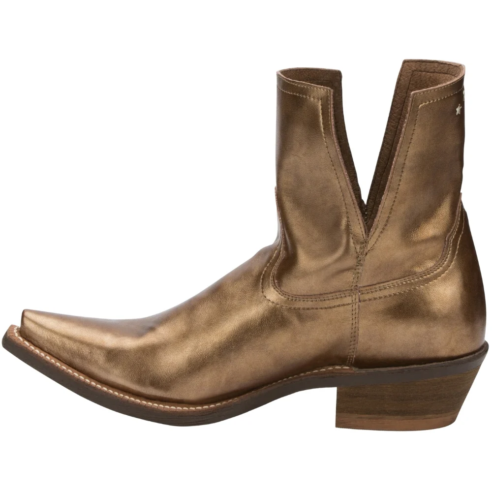 Sitrine Brown Metallic Snip Toe Cowboy Booties - Image 3