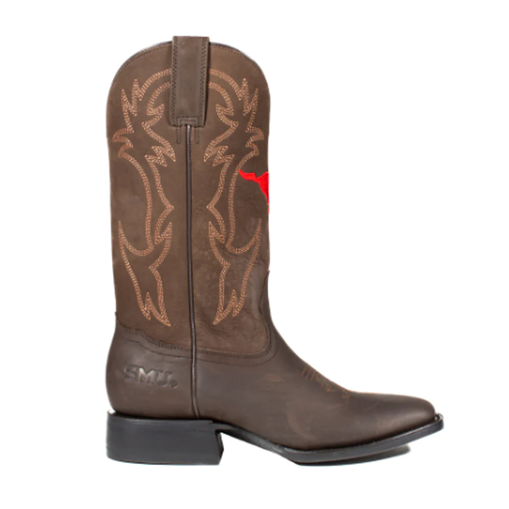 Southern Methodist University Embroidered Square Toe Pull On Cowboy Boots