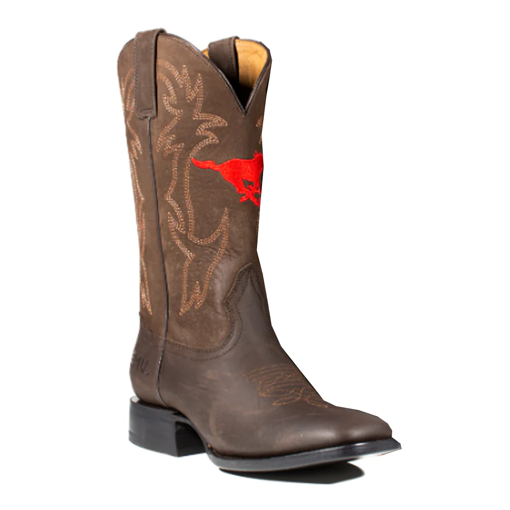 Southern Methodist University Embroidered Square Toe Pull On Cowboy Boots - Image 2