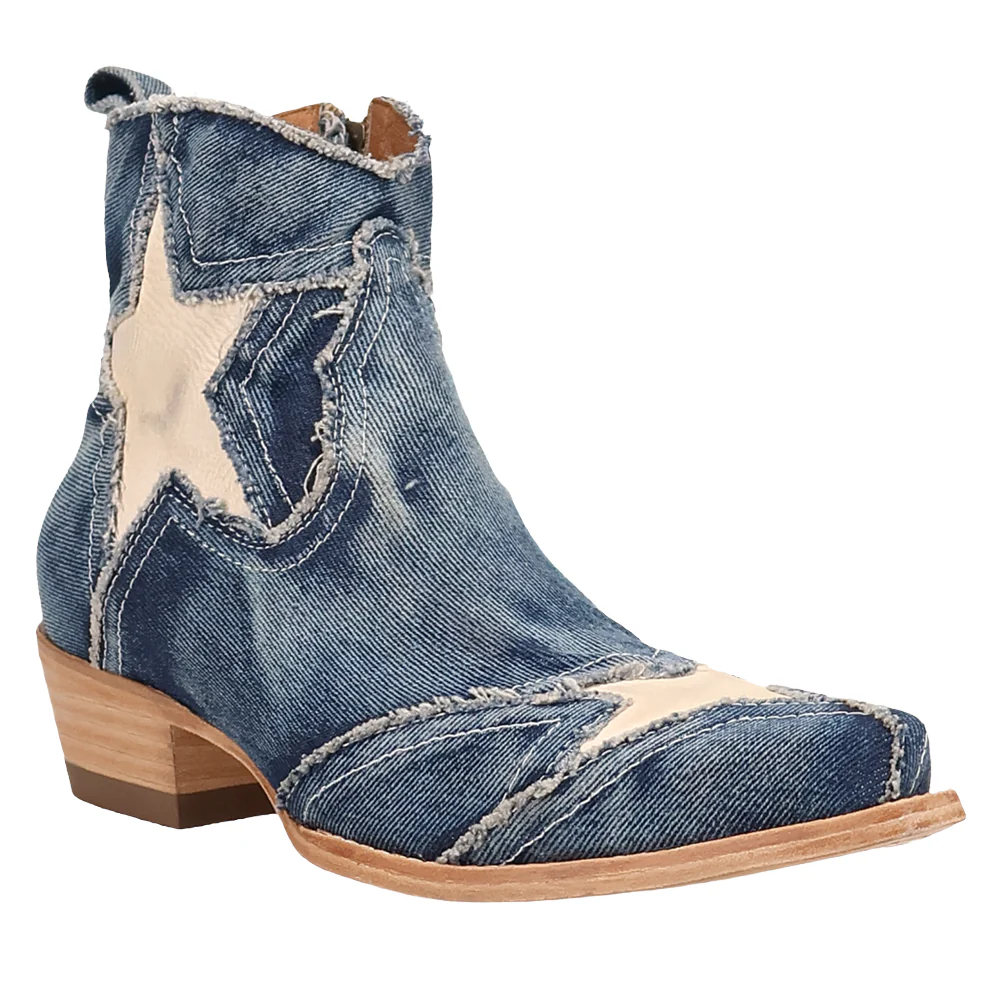 Stardust Denim Overlay Snip Toe Pull On Cowboy Boots - Image 2