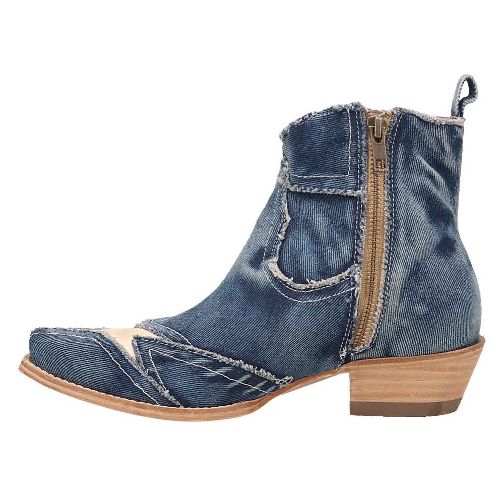 Stardust Denim Overlay Snip Toe Pull On Cowboy Boots - Image 3