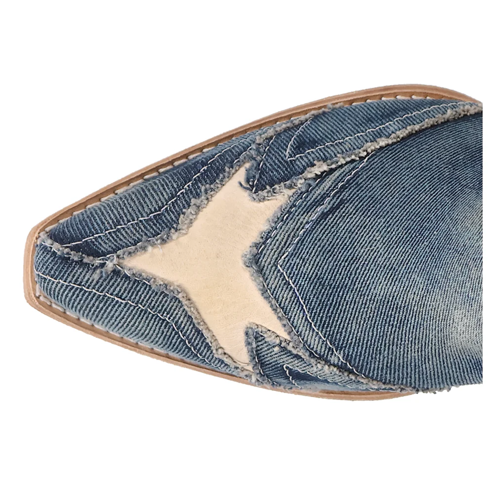Stardust Denim Overlay Snip Toe Pull On Cowboy Boots - Image 4